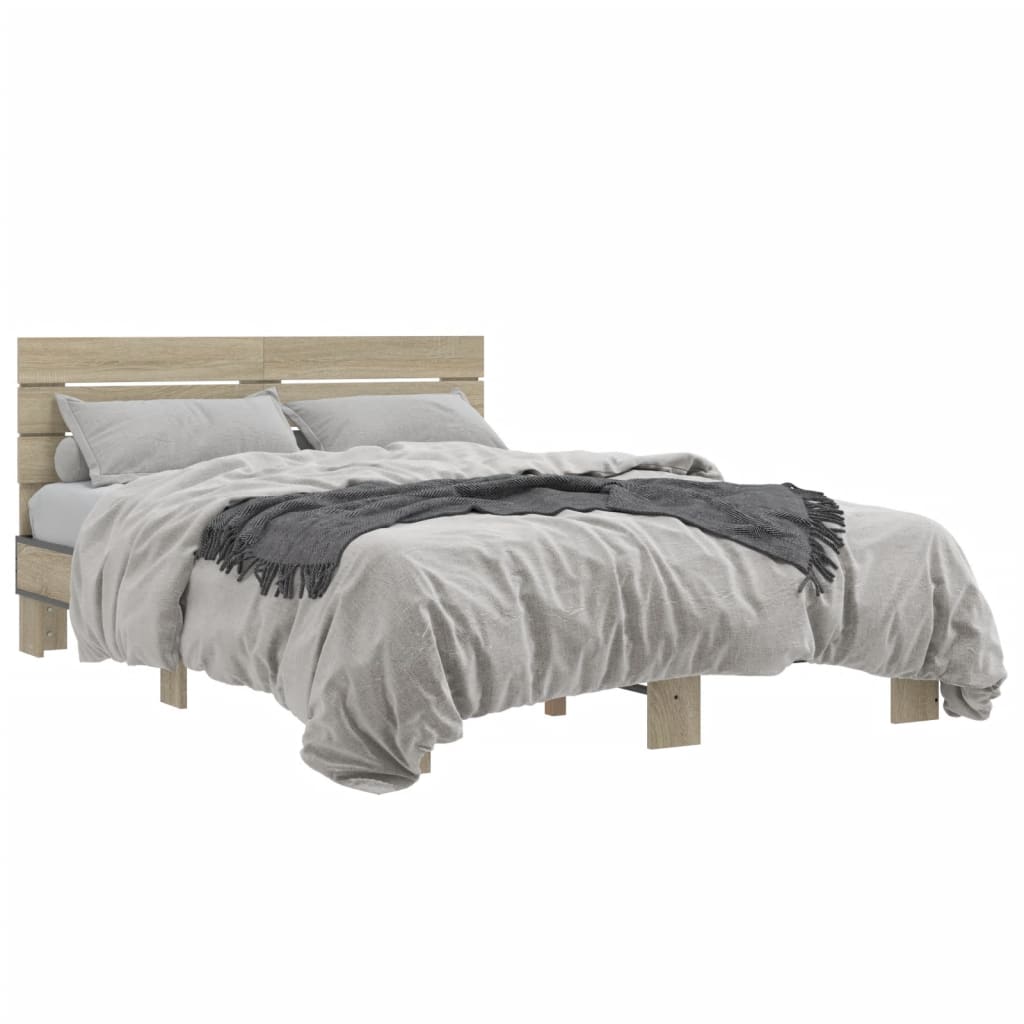 vidaXL Πλαίσιο Κρεβατιού Sonoma Δρυς 140x200 εκ. Επεξ. Ξύλο & Μέταλλο