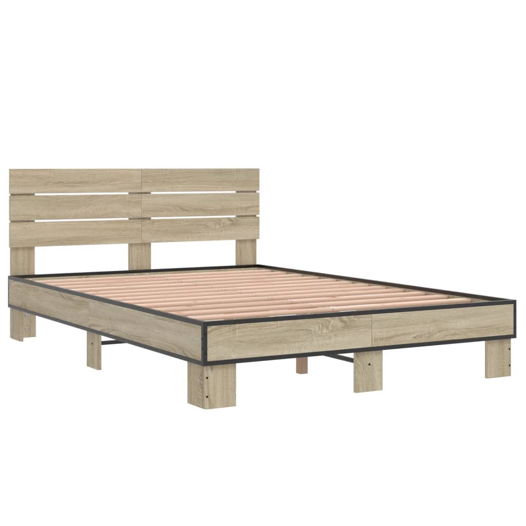 vidaXL Πλαίσιο Κρεβατιού Sonoma Δρυς 140x200 εκ. Επεξ. Ξύλο & Μέταλλο