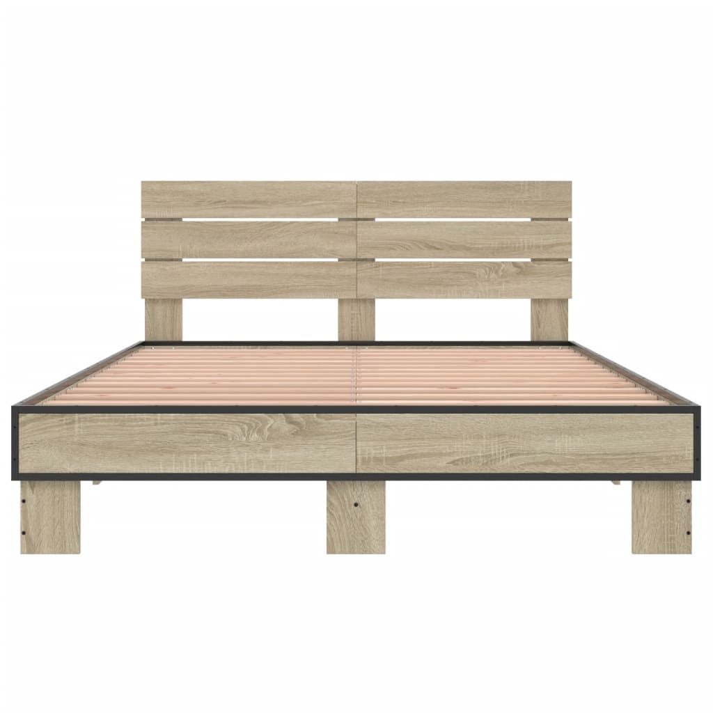 vidaXL Πλαίσιο Κρεβατιού Sonoma Δρυς 140x200 εκ. Επεξ. Ξύλο & Μέταλλο