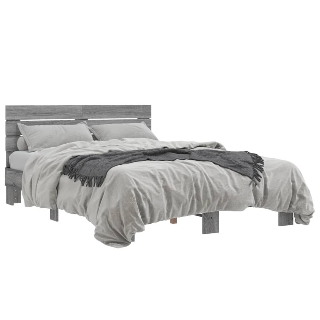 vidaXL Πλαίσιο Κρεβατιού Γκρι Sonoma 140x200 εκ. Επεξ. Ξύλο & Μέταλλο