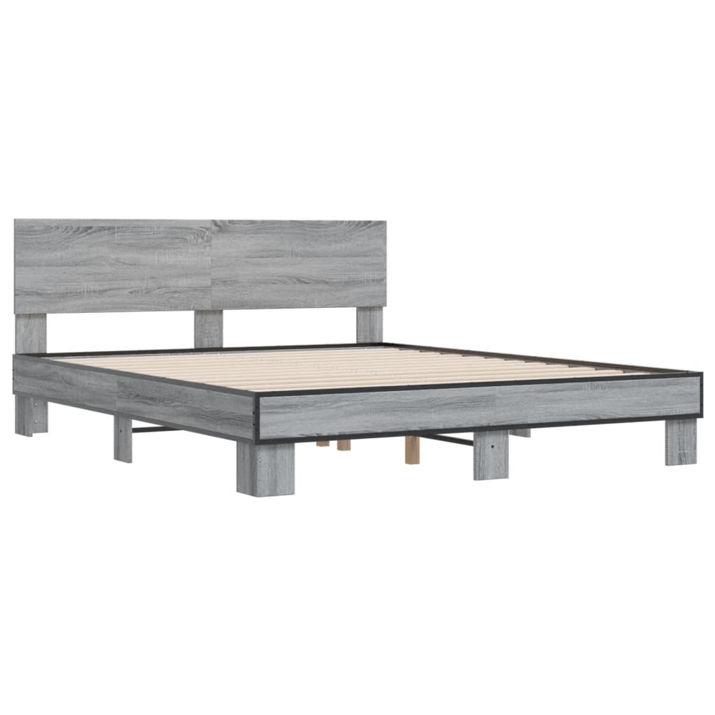 vidaXL Πλαίσιο Κρεβατιού Γκρι Sonoma 150x200 εκ. Επεξ. Ξύλο & Μέταλλο