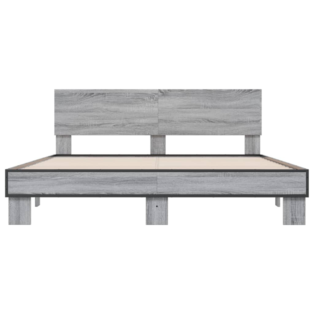 vidaXL Πλαίσιο Κρεβατιού Γκρι Sonoma 150x200 εκ. Επεξ. Ξύλο & Μέταλλο