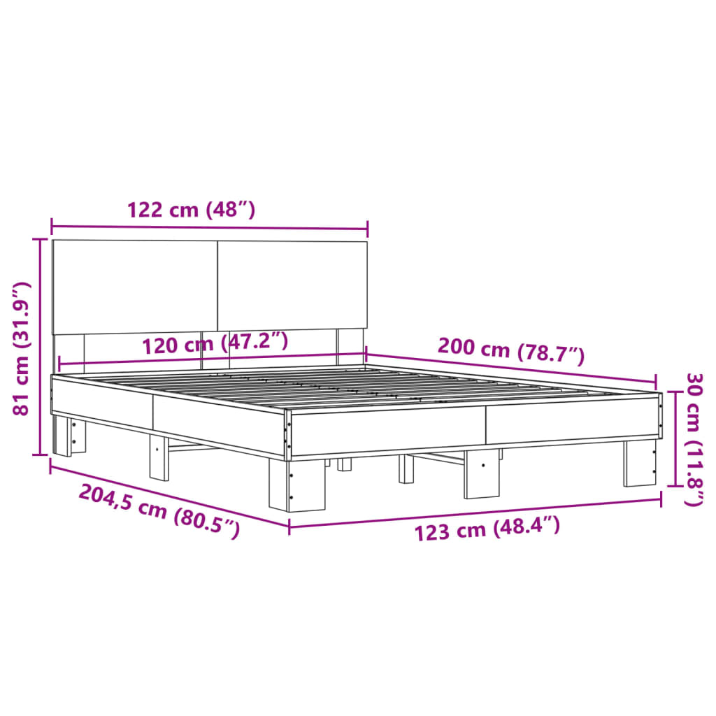 vidaXL Πλαίσιο Κρεβατιού Sonoma Δρυς 120x200 εκ. Επεξ. Ξύλο & Μέταλλο