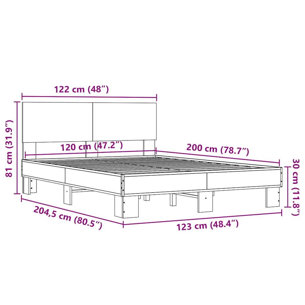 vidaXL Πλαίσιο Κρεβατιού Καφέ Δρυς 120x200 εκ. Επεξ. Ξύλο & Μέταλλο