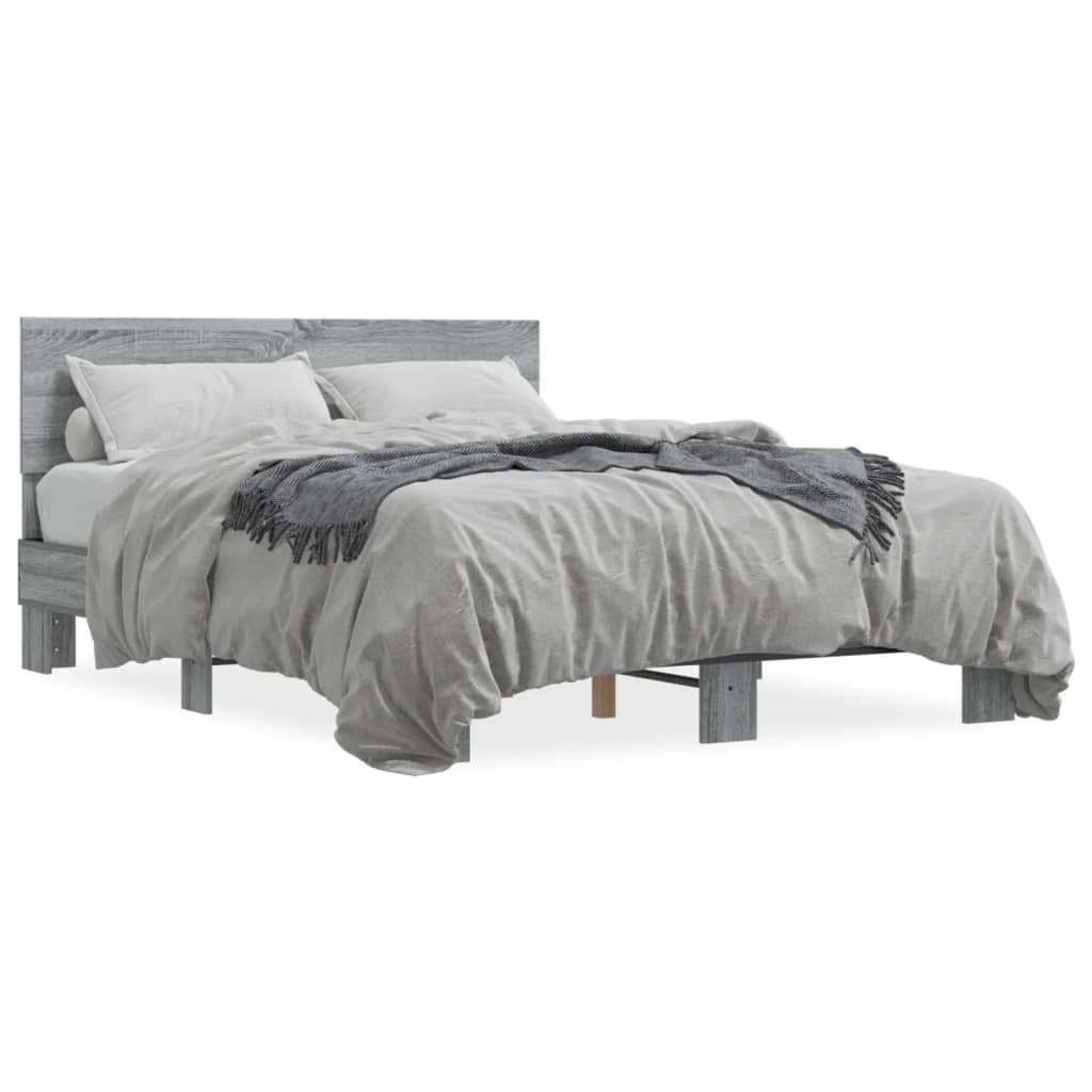 vidaXL Πλαίσιο Κρεβατιού Γκρι Sonoma 135x190 εκ. Επεξ. Ξύλο & Μέταλλο