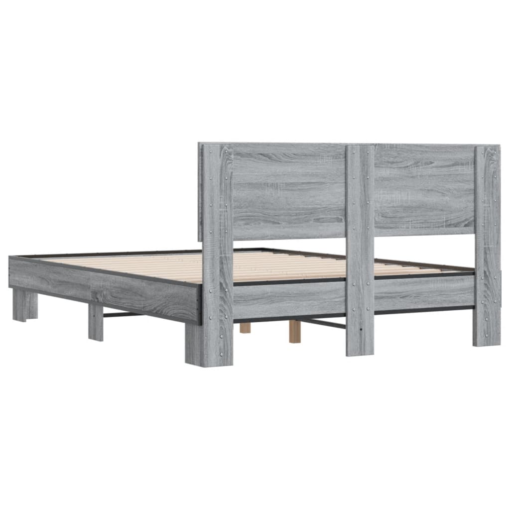 vidaXL Πλαίσιο Κρεβατιού Γκρι Sonoma 140x190 εκ. Επεξ. Ξύλο & Μέταλλο