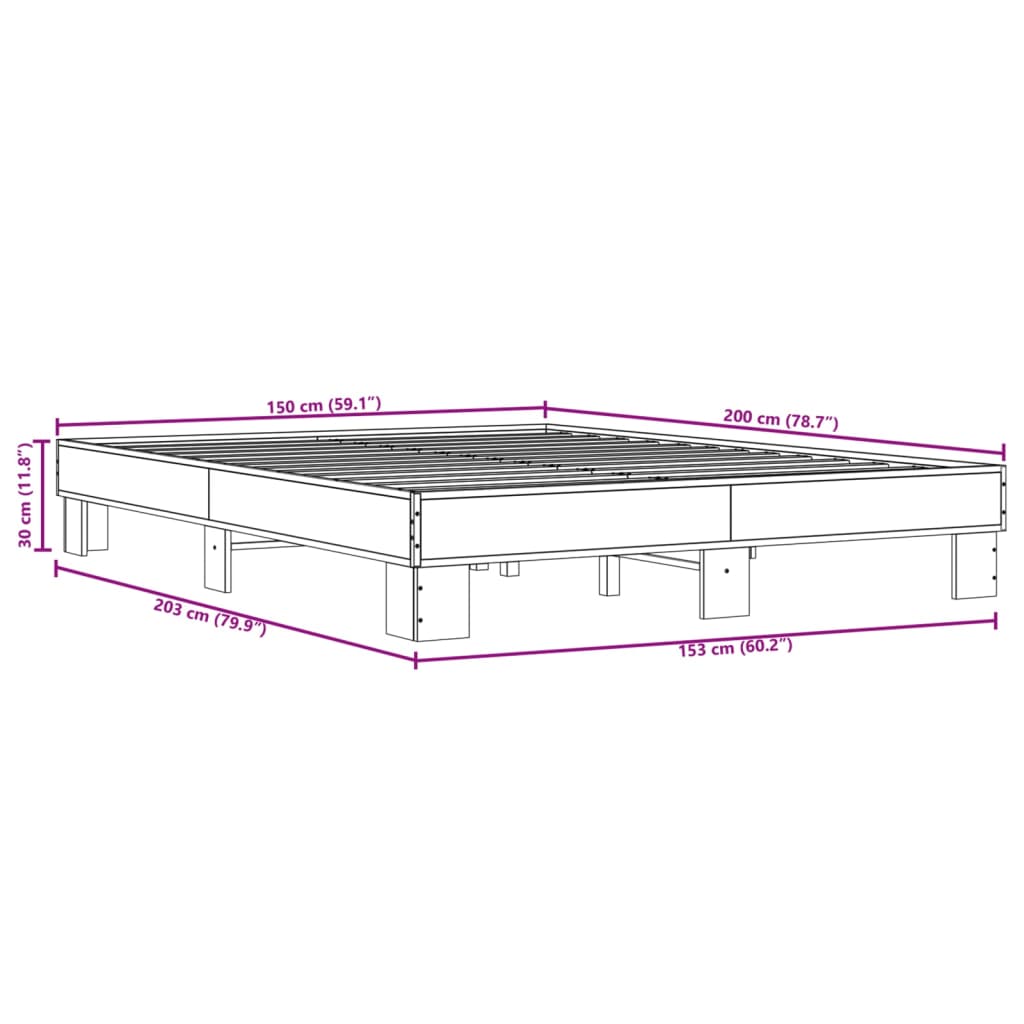 vidaXL Πλαίσιο Κρεβατιού Sonoma Δρυς 150x200 εκ. Επεξ. Ξύλο & Μέταλλο