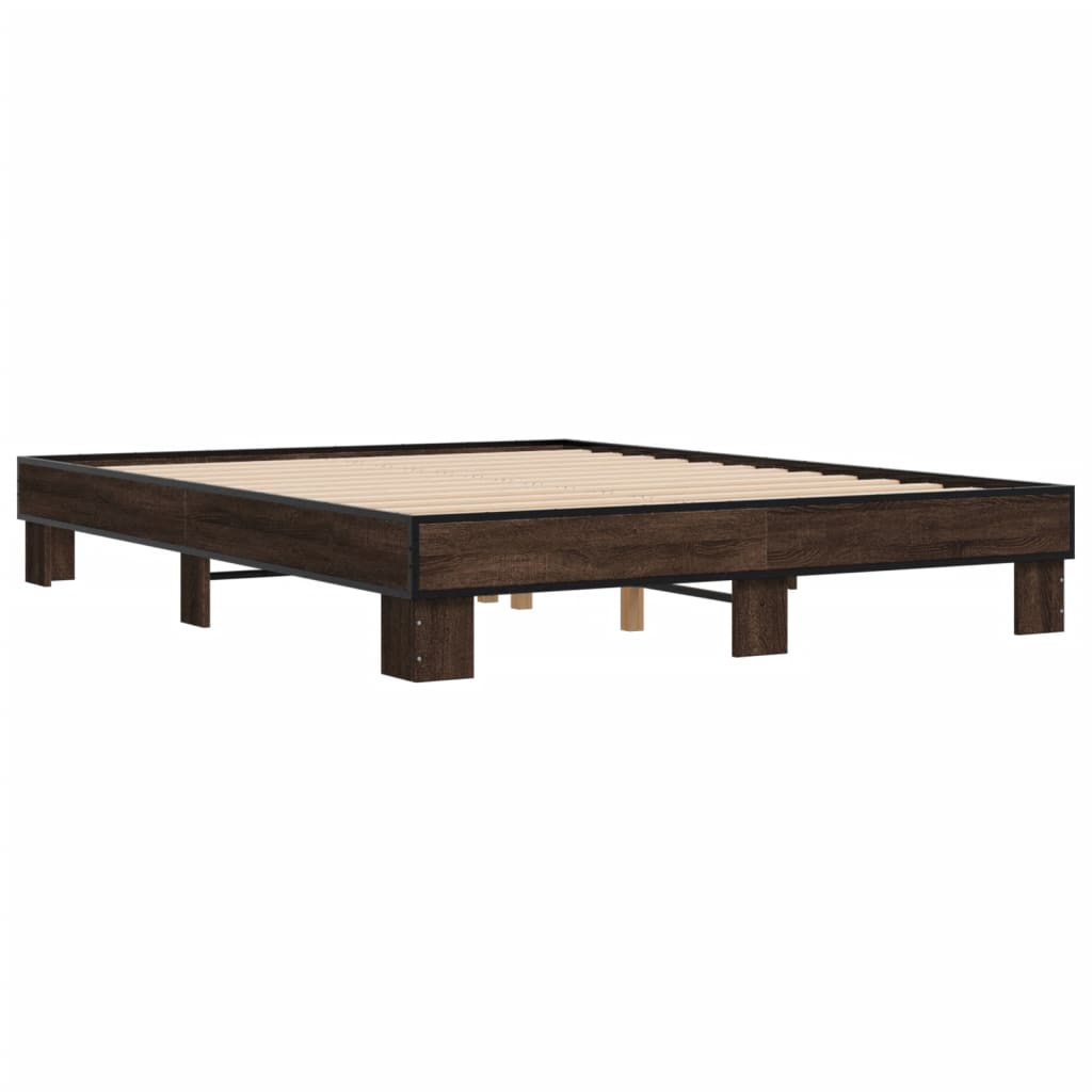 vidaXL Πλαίσιο Κρεβατιού Καφέ Δρυς 150x200 εκ. Επεξ. Ξύλο & Μέταλλο