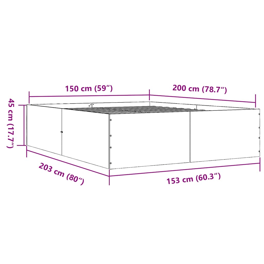 vidaXL Πλαίσιο Κρεβατιού Γκρι Σκυροδέματος 150x200 εκ. Επεξεργ. Ξύλο