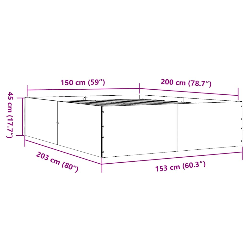 vidaXL Πλαίσιο Κρεβατιού Γκρι Sonoma 150x200 εκ. Επεξεργασμένο Ξύλο