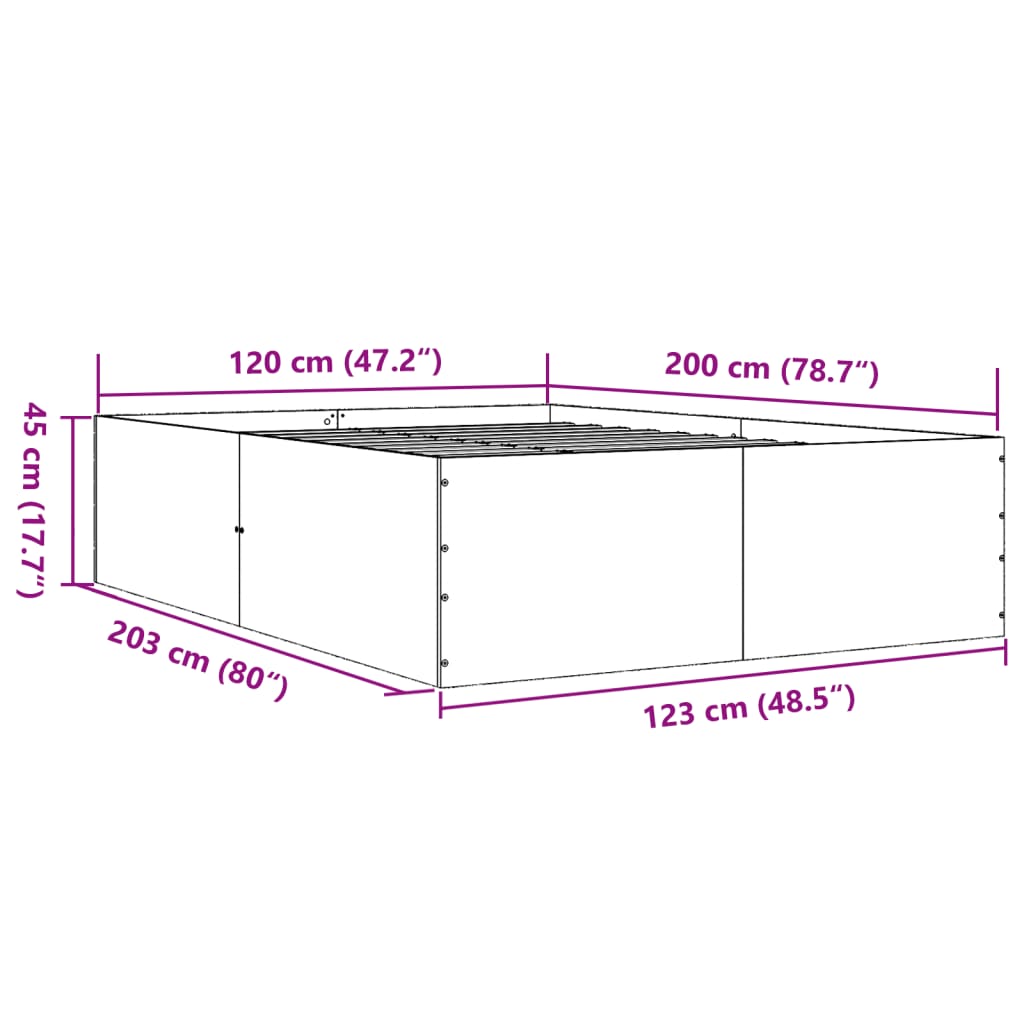 vidaXL Πλαίσιο Κρεβατιού Μαύρο 120x200 εκ. από Επεξεργασμένο Ξύλο