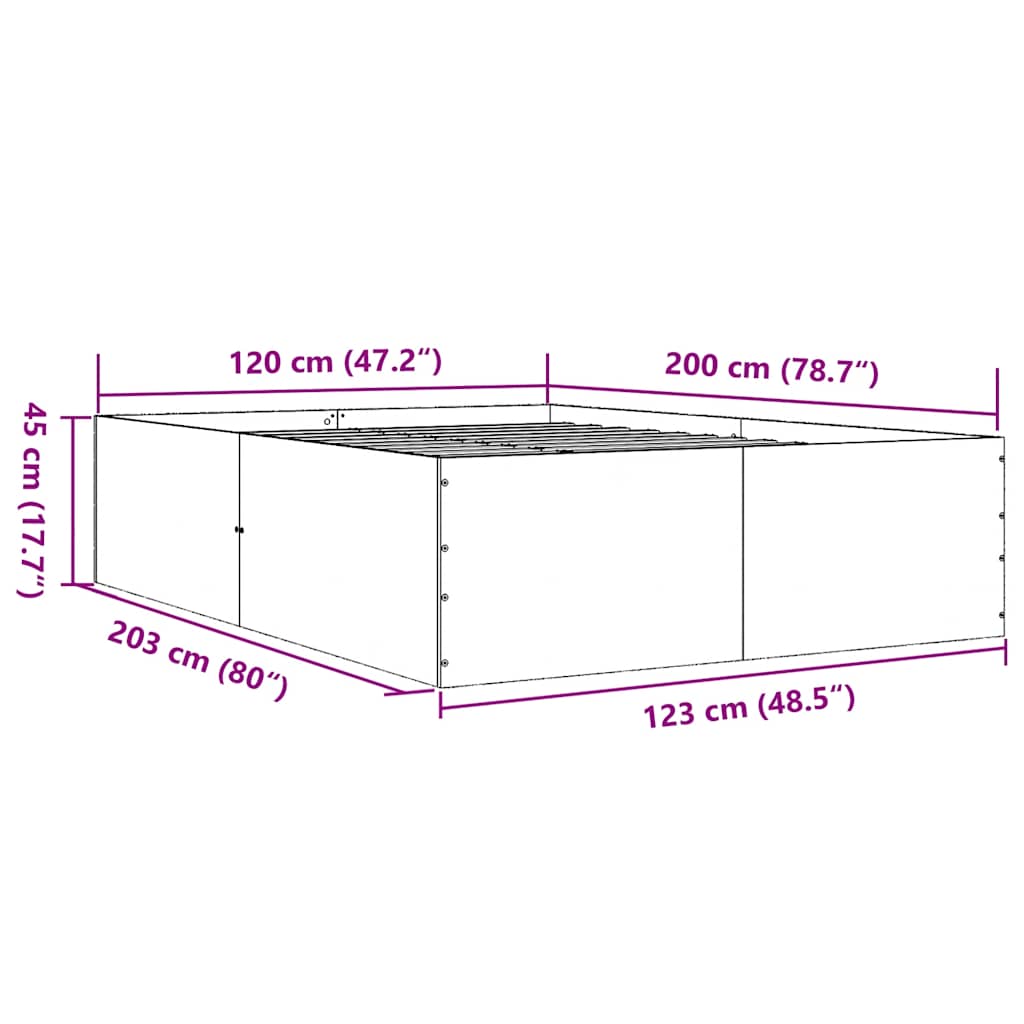 vidaXL Πλαίσιο Κρεβατιού Καπνιστή Δρυς 120x200 εκ. Επεξεργασμένο Ξύλο