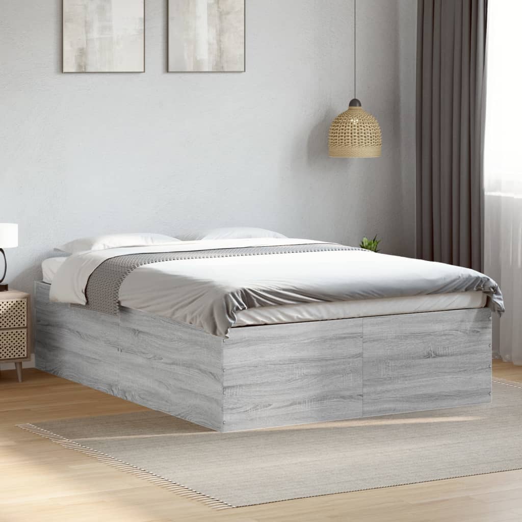 vidaXL Πλαίσιο Κρεβατιού Γκρι Sonoma 135x190 εκ. Επεξεργασμένο Ξύλο
