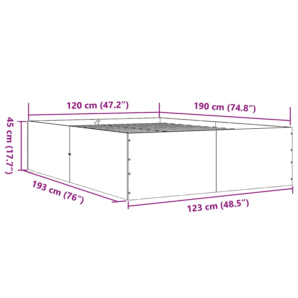vidaXL Πλαίσιο Κρεβατιού Μαύρο 120x190 εκ. από Επεξεργασμένο Ξύλο
