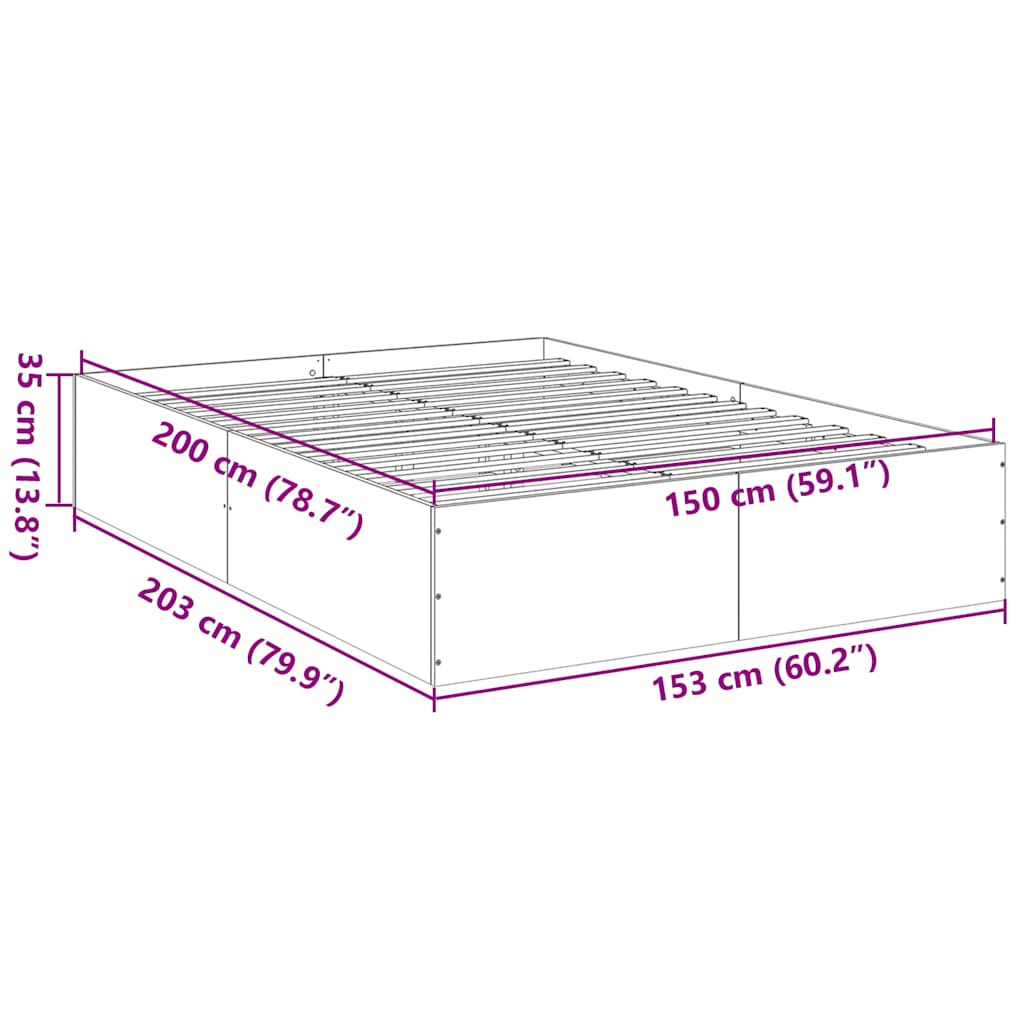 vidaXL Πλαίσιο Κρεβατιού Μαύρο 150x200 εκ. Επεξεργασμένο Ξύλο