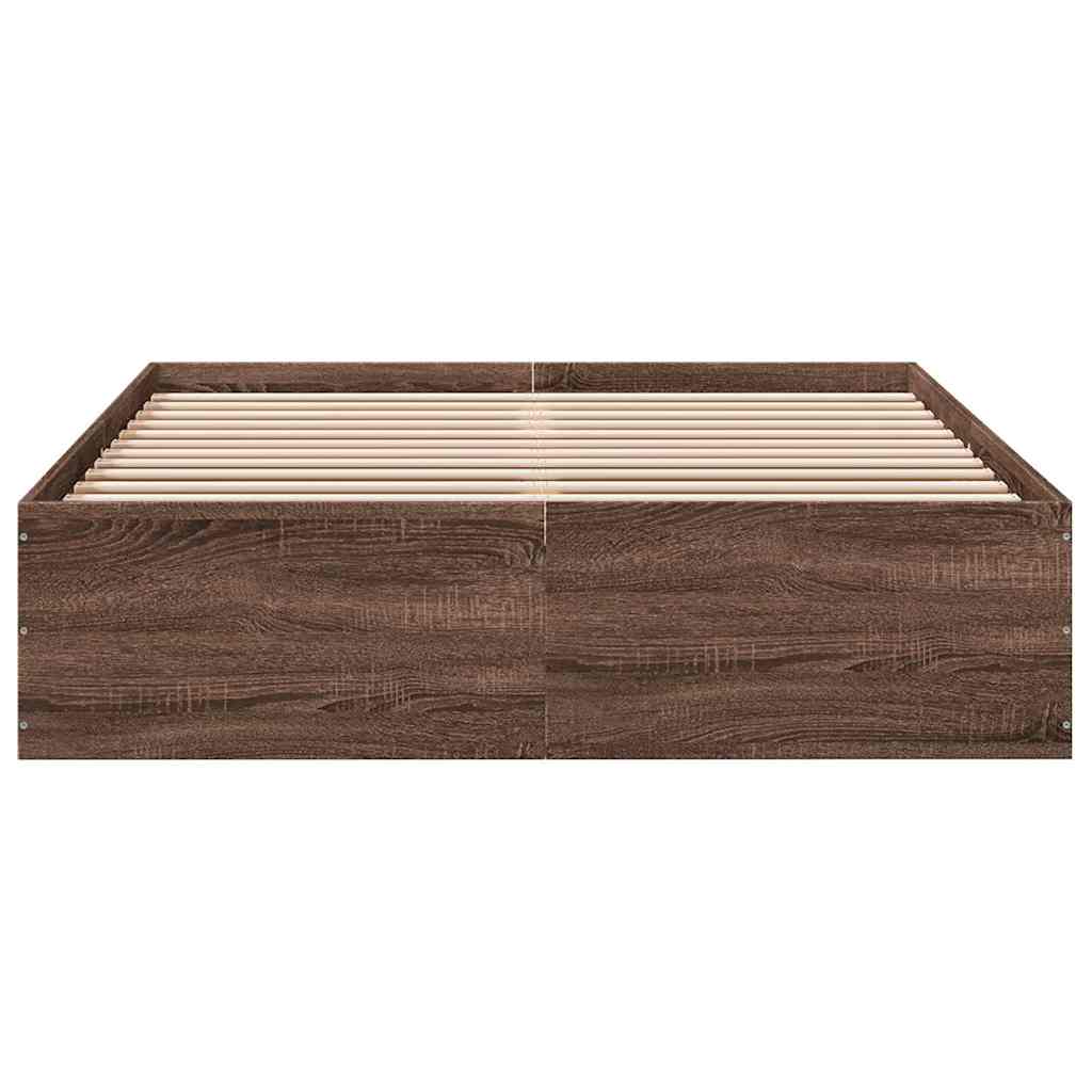 vidaXL Πλαίσιο Κρεβατιού Καφέ Δρυς 135x190 εκ. Επεξεργασμένο Ξύλο