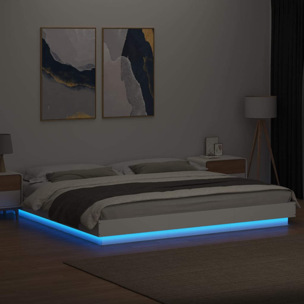 vidaXL Πλαίσιο Κρεβατιού με Φώτα LED Λευκό 200x200 εκ. Επεξ. Ξύλο