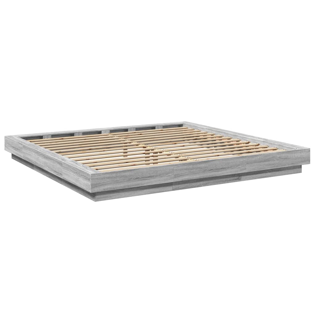 vidaXL Πλαίσιο Κρεβατιού με Φώτα LED Γκρι sonoma 200x200εκ. Επεξ. Ξύλο
