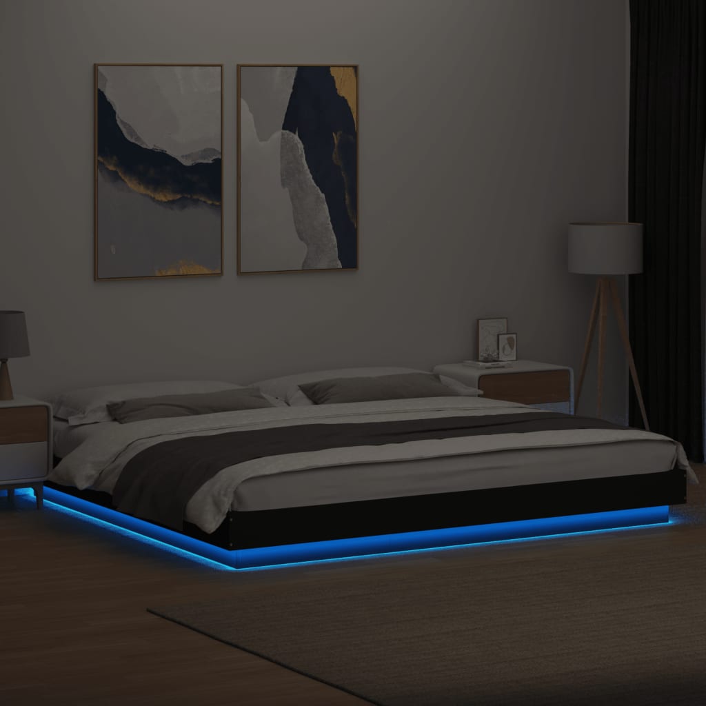 vidaXL Πλαίσιο Κρεβατιού με LED Μαύρο 180 x 200 εκ. Επεξ. Ξύλο