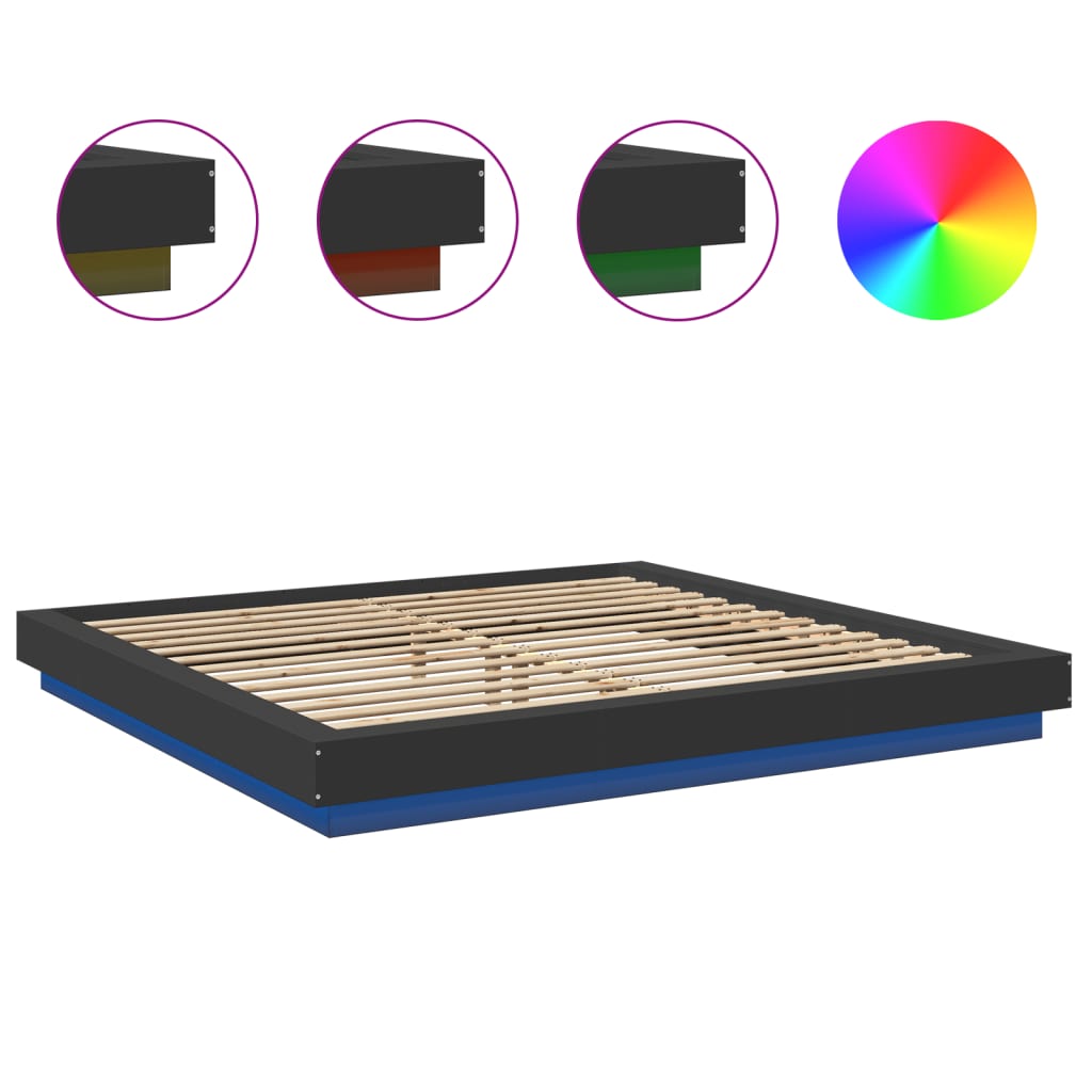 vidaXL Πλαίσιο Κρεβατιού με LED Μαύρο 180 x 200 εκ. Επεξ. Ξύλο