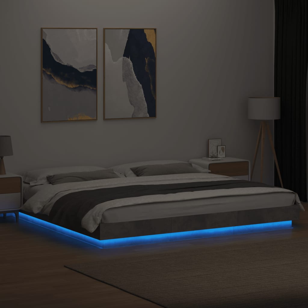 vidaXL Πλαίσιο Κρεβατιού με LED Γκρι Σκυρ. 180x200 εκ. Επεξ. Ξύλο