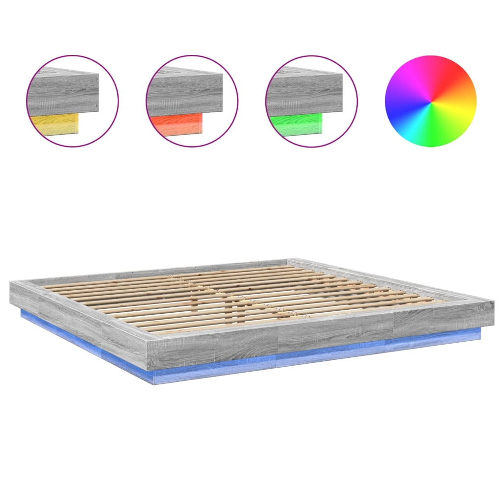 vidaXL Πλαίσιο Κρεβατιού με LED Γκρι sonoma 180x200εκ. Επεξ. Ξύλο