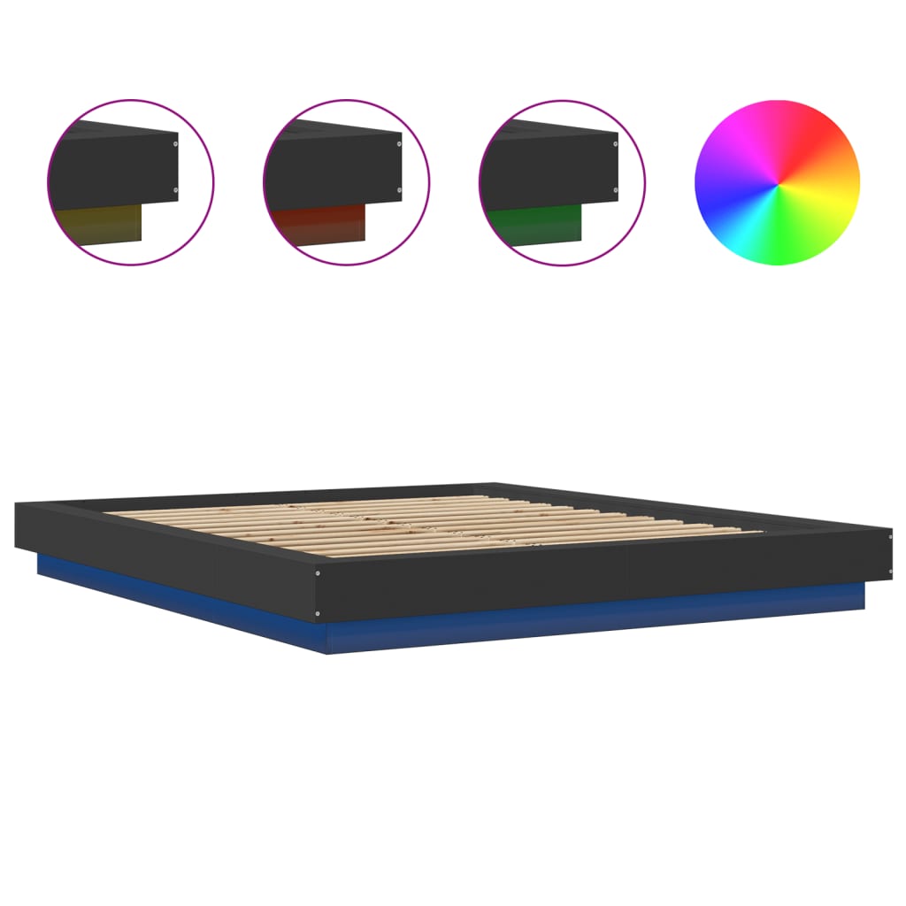 vidaXL Πλαίσιο Κρεβατιού με LED Μαύρο 150 x 200 εκ. Επεξεργ. Ξύλο