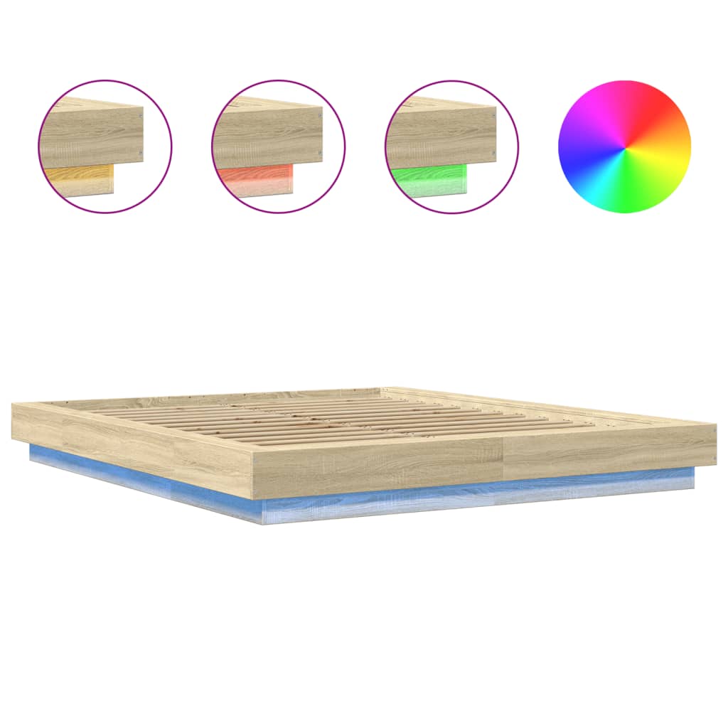 vidaXL Πλαίσιο Κρεβατιού με LED Sonoma Δρυς 150x200εκ. Επεξ. Ξύλο