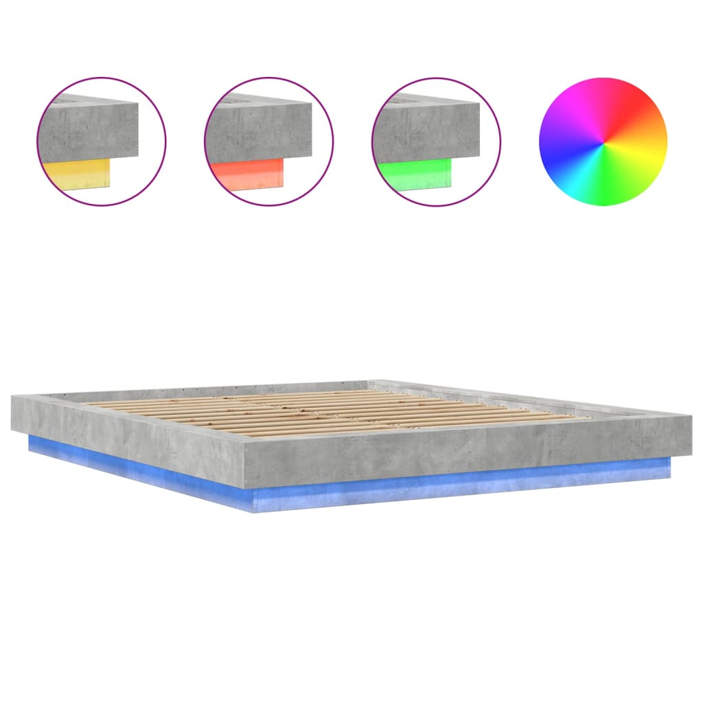 vidaXL Πλαίσιο Κρεβατιού με LED Γκρι Σκυρ. 150x200 εκ. Επεξ. Ξύλο