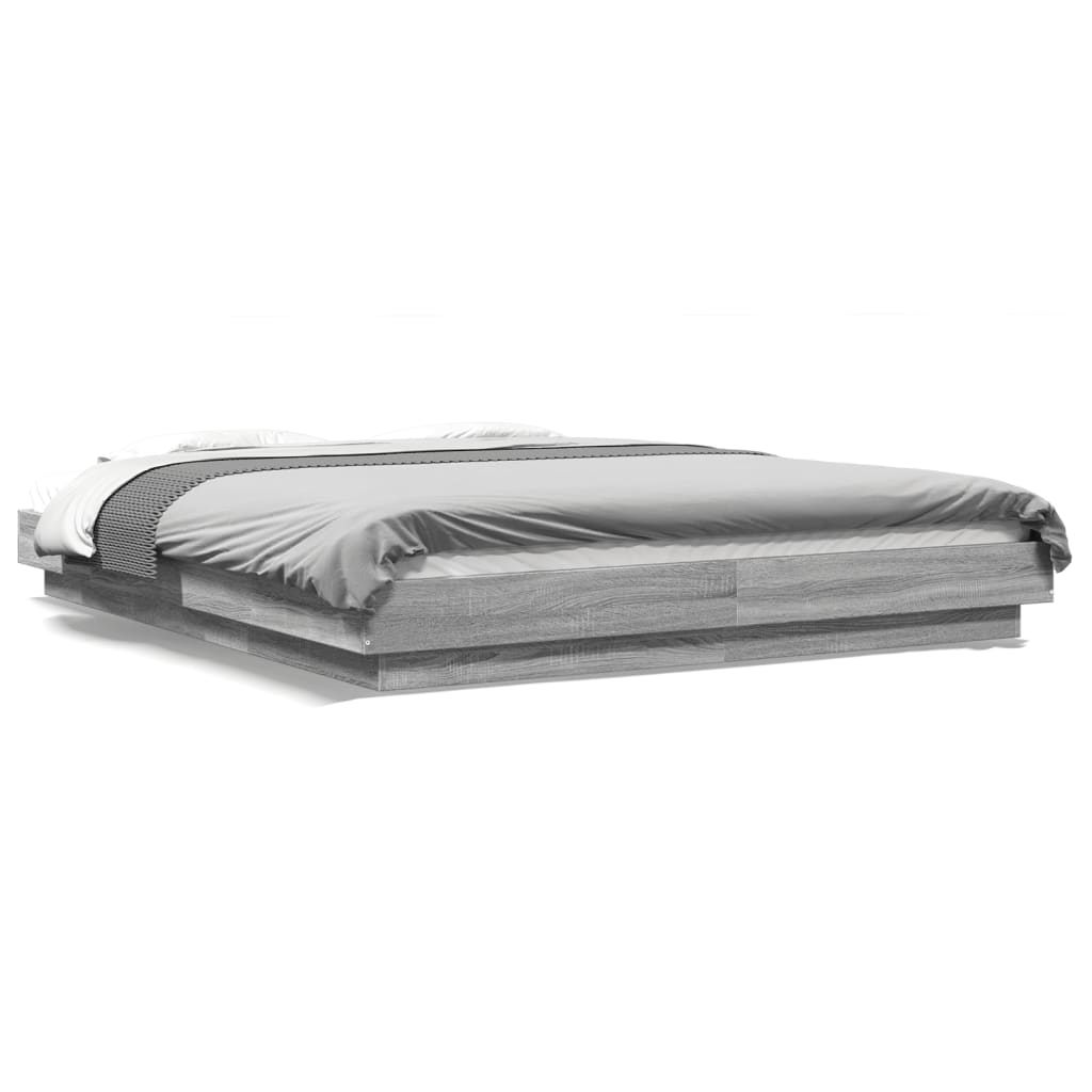 vidaXL Πλαίσιο Κρεβατιού με LED Γκρι Sonoma 150x200εκ. Επεξ. Ξύλο