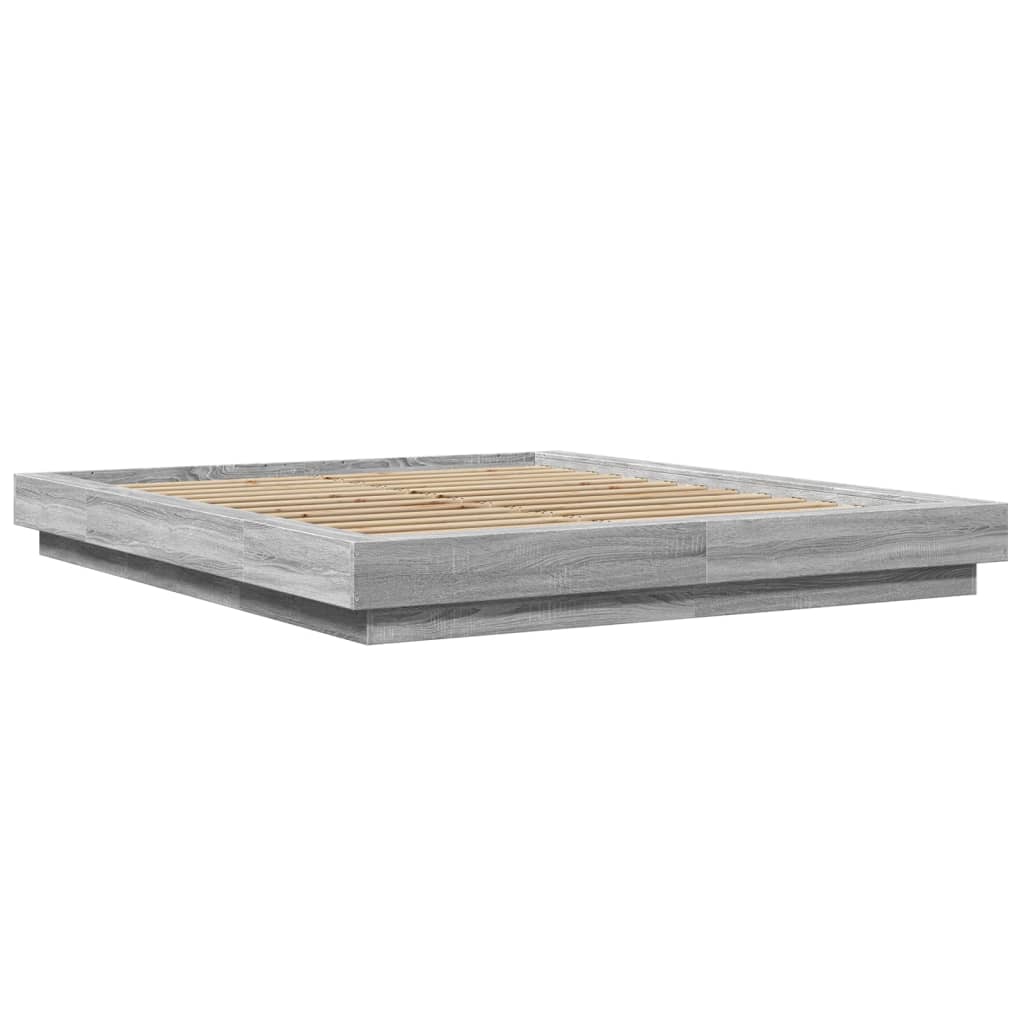 vidaXL Πλαίσιο Κρεβατιού με LED Γκρι Sonoma 150x200εκ. Επεξ. Ξύλο