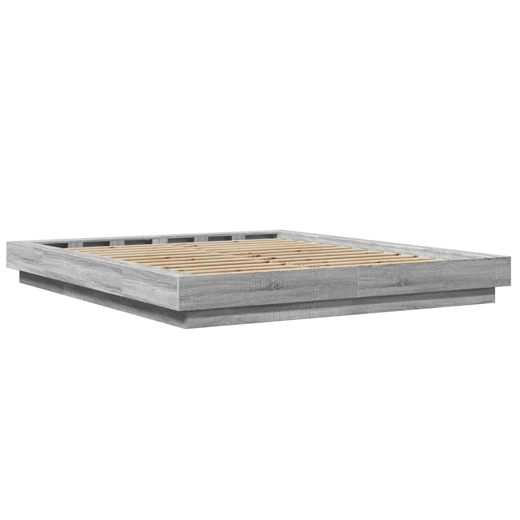 vidaXL Πλαίσιο Κρεβατιού με LED Γκρι Sonoma 150x200εκ. Επεξ. Ξύλο