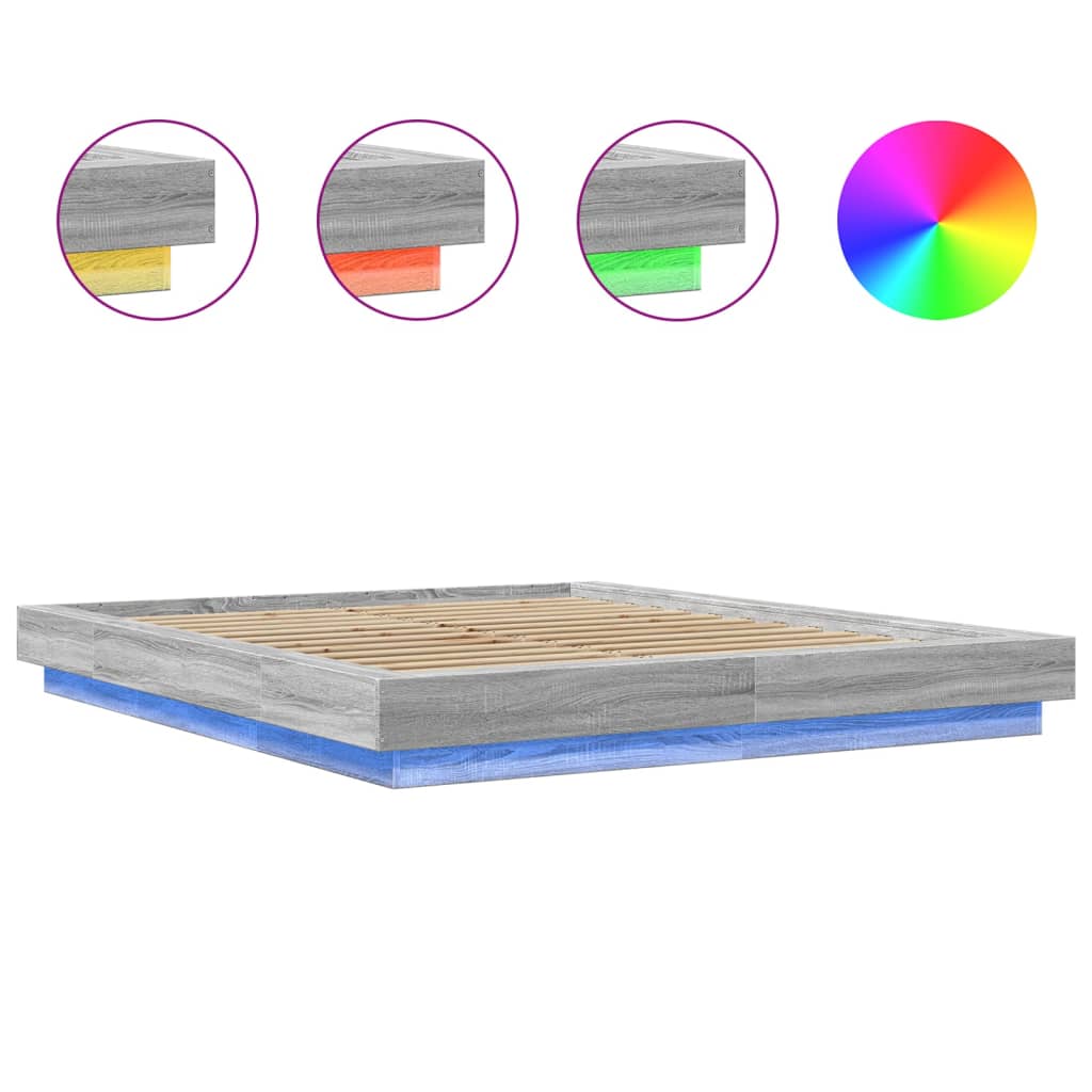 vidaXL Πλαίσιο Κρεβατιού με LED Γκρι Sonoma 150x200εκ. Επεξ. Ξύλο