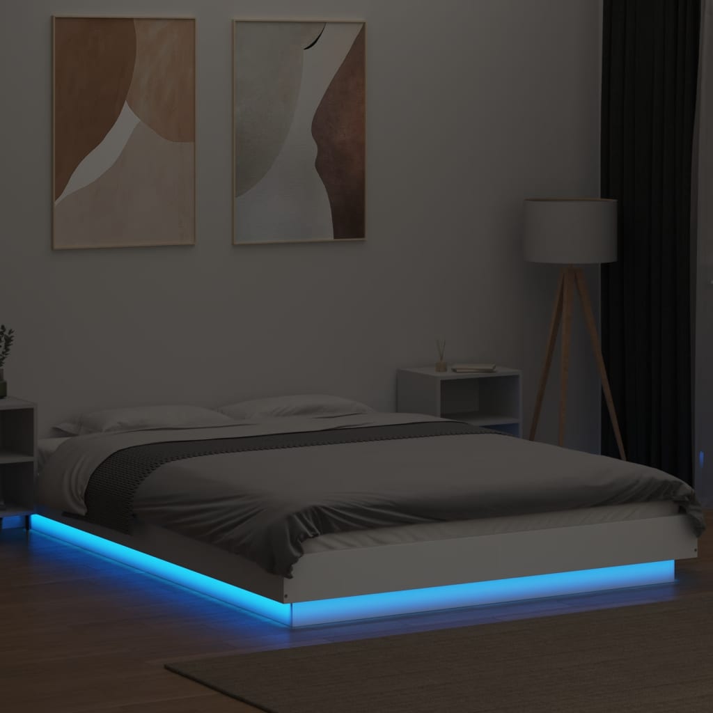 vidaXL Πλαίσιο Κρεβατιού με Φώτα LED Λευκό 140x200 εκ. Επεξ. Ξύλο