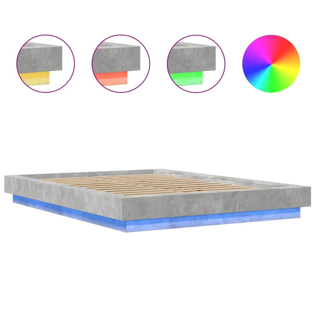 vidaXL Πλαίσιο Κρεβατιού με Φώτα LED Γκρι Σκυρ. 120x200 εκ. Επεξ. Ξύλο