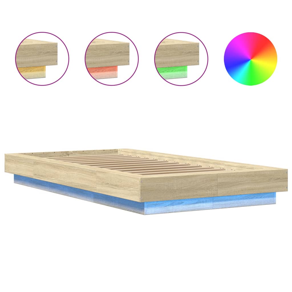vidaXL Πλαίσιο Κρεβατιού με LED Sonoma Δρυς 100x200 εκ. Επεξεργ. Ξύλο