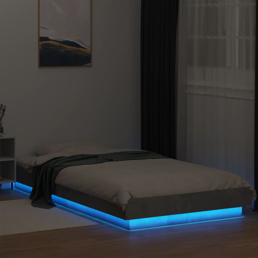 vidaXL Πλαίσιο Κρεβατιού με LED Γκρι Σκυρ. 90x200 εκ. Επεξεργ. Ξύλο
