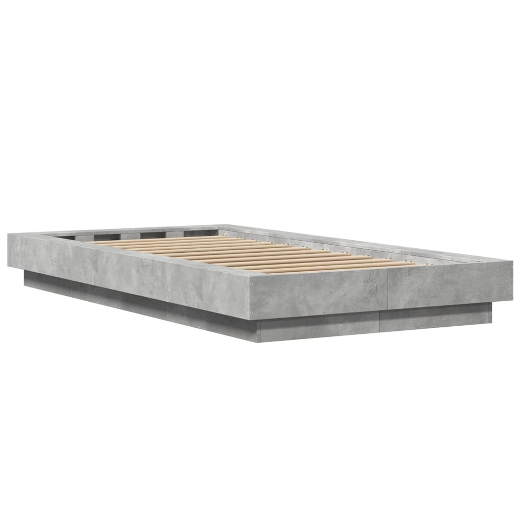 vidaXL Πλαίσιο Κρεβατιού με LED Γκρι Σκυρ. 90x200 εκ. Επεξεργ. Ξύλο