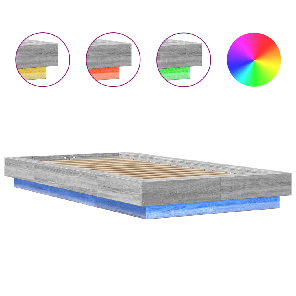 vidaXL Πλαίσιο Κρεβατιού με LED Γκρι Sonoma 90x200 εκ. Επεξεργ. Ξύλο