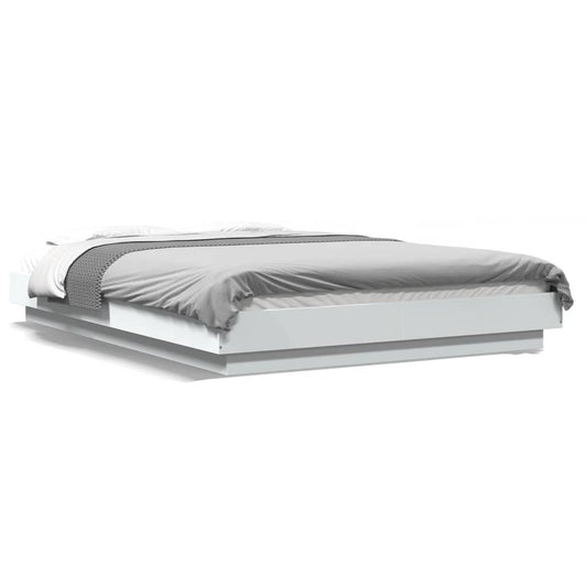 vidaXL Πλαίσιο Κρεβατιού με LED Λευκό 140x190 εκ Επεξεργ. Ξύλο