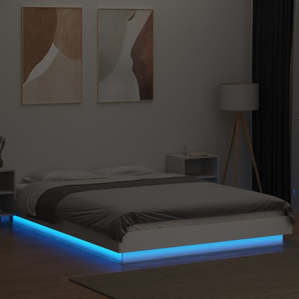 vidaXL Πλαίσιο Κρεβατιού με LED Λευκό 140x190 εκ Επεξεργ. Ξύλο