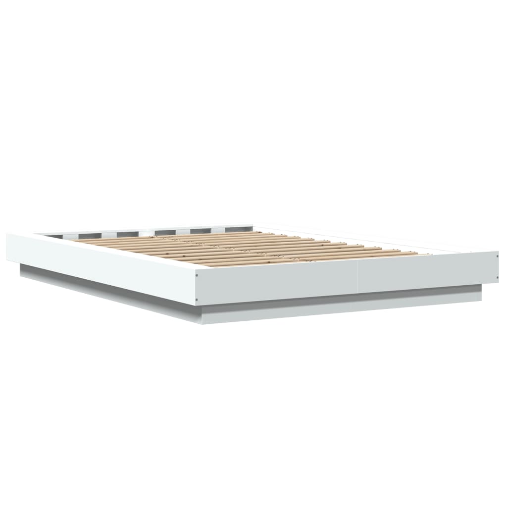 vidaXL Πλαίσιο Κρεβατιού με LED Λευκό 140x190 εκ Επεξεργ. Ξύλο