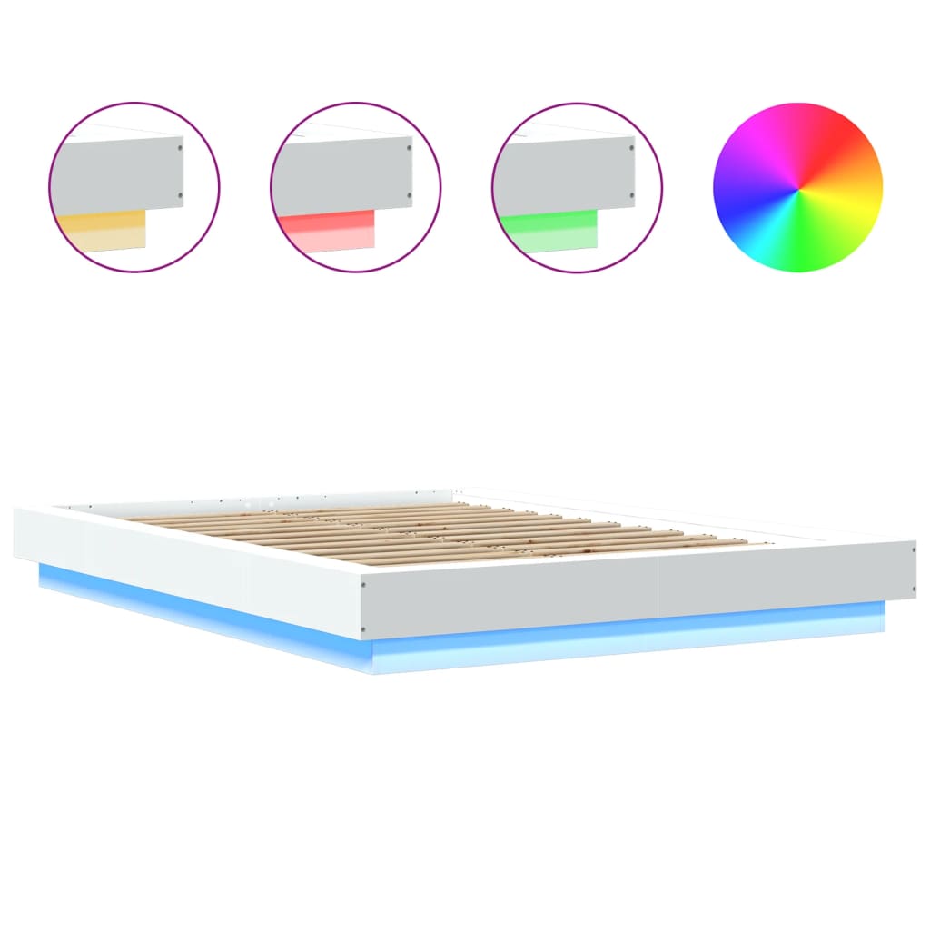 vidaXL Πλαίσιο Κρεβατιού με LED Λευκό 140x190 εκ Επεξεργ. Ξύλο