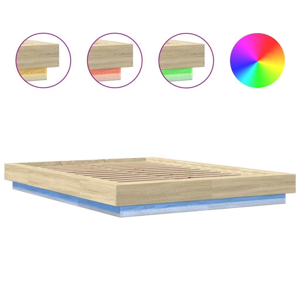 vidaXL Πλαίσιο Κρεβατιού με Φώτα LED Sonoma Δρυς 140x190εκ. Επεξ. Ξύλο