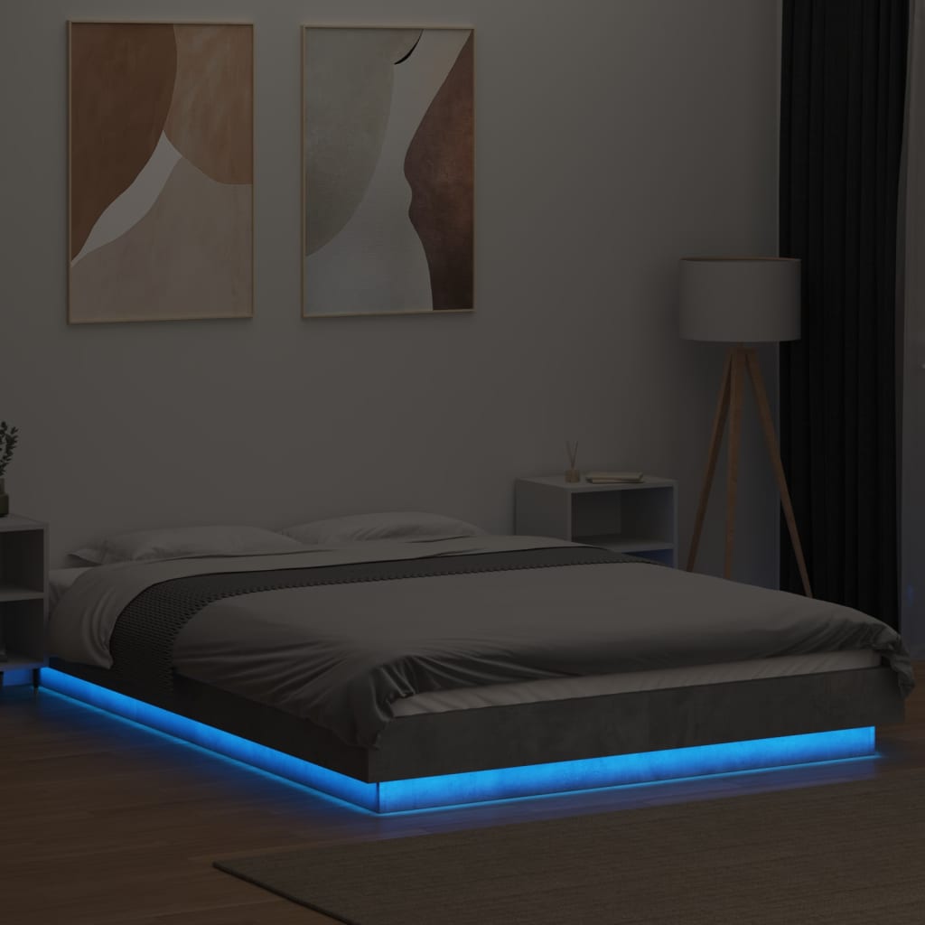 vidaXL Πλαίσιο Κρεβατιού με LED Γκρι Σκυρ. 140x190 εκ. Επεξ. Ξύλο