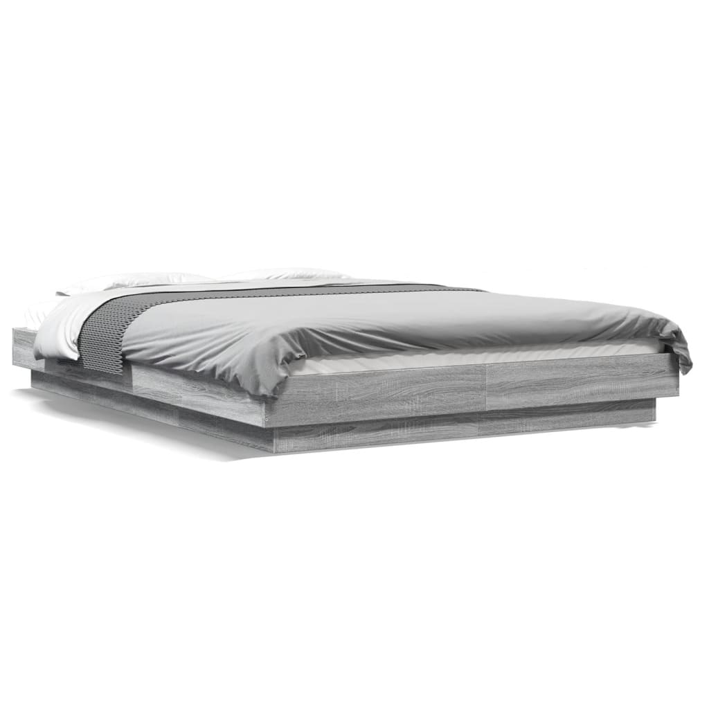 vidaXL Πλαίσιο Κρεβατιού με Φώτα LED Γκρι sonoma 140x190εκ. Επεξ. Ξύλο