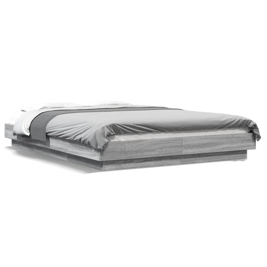 vidaXL Πλαίσιο Κρεβατιού με Φώτα LED Γκρι sonoma 140x190εκ. Επεξ. Ξύλο