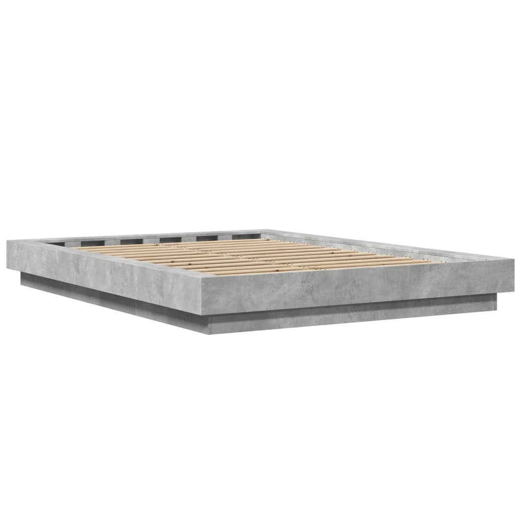 vidaXL Πλαίσιο Κρεβατιού με Φώτα LED Γκρι Σκυρ. 135x190 εκ. Επεξ. Ξύλο