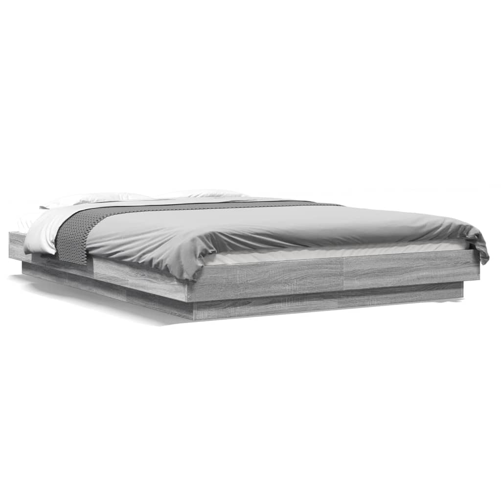 vidaXL Πλαίσιο Κρεβατιού με LED Γκρι Sonoma 135x190εκ. Επεξ. Ξύλο