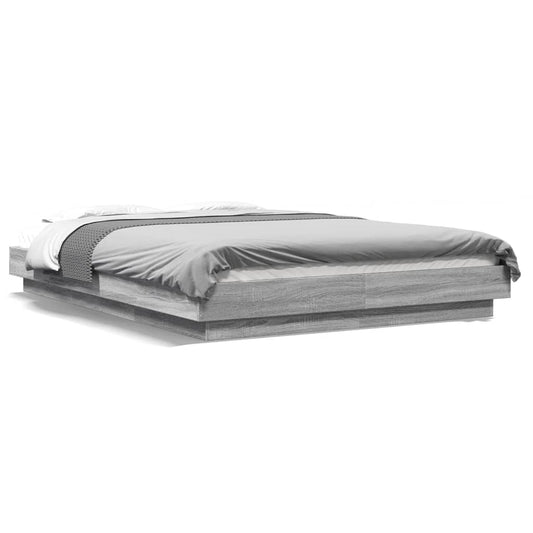 vidaXL Πλαίσιο Κρεβατιού με LED Γκρι Sonoma 135x190εκ. Επεξ. Ξύλο